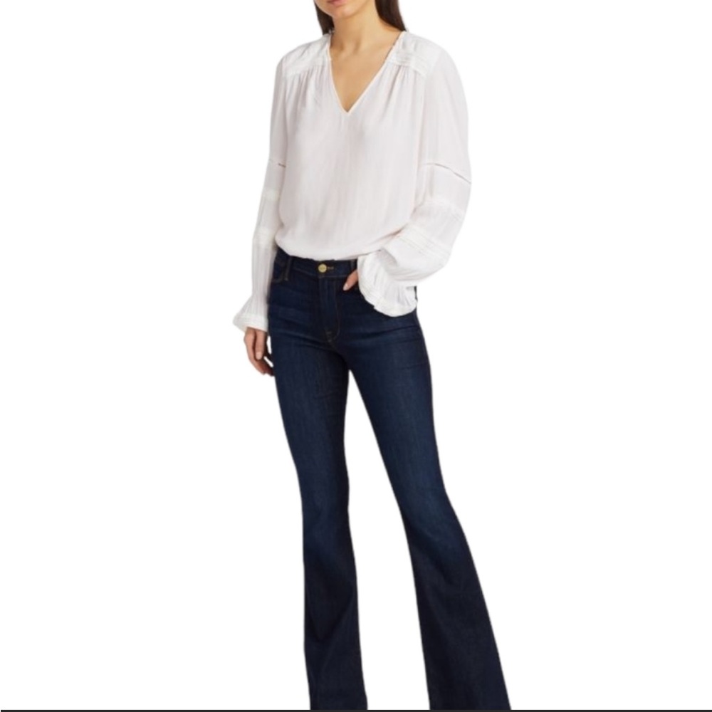 Ramy brook Finn Pintuck Lace Inset Blouse White  Size XS